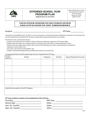Extended School Year Program Plan