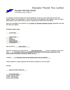 Thank You Letter for Job Shadowing