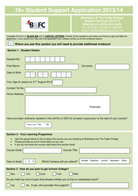 Student Support Application Form 2013/14
