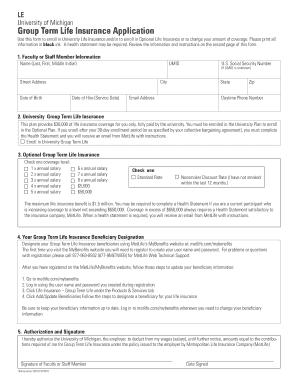 University of Michigan Group Term Life Insurance Application