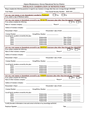 Insurance Coordination of Benefits Form