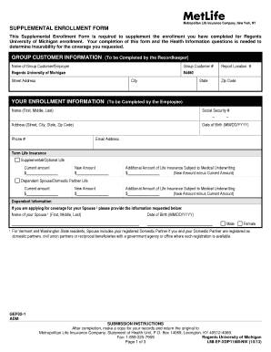 Supplemental Enrollment Form for Life Insurance