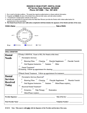 Fillable Online Head Start Dental Examdocx Fax Email Print - pdfFiller
