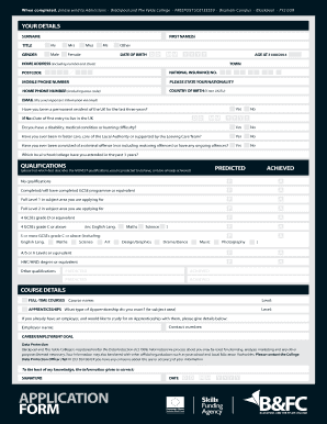 UK College Application Form