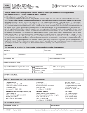 Skilled Trades Workdays and Start Time Change Request Form