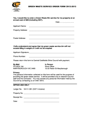 Green Waste Service Order Form