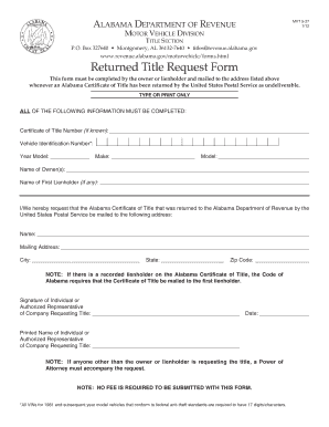 Alabama Returned Title Request Form