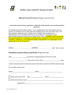 Blood Lead Screen Consent Form
