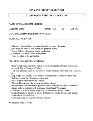 Classroom Visitor Checklist