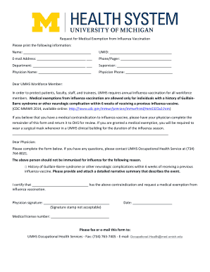 Request for Medical Exemption from Influenza Vaccination