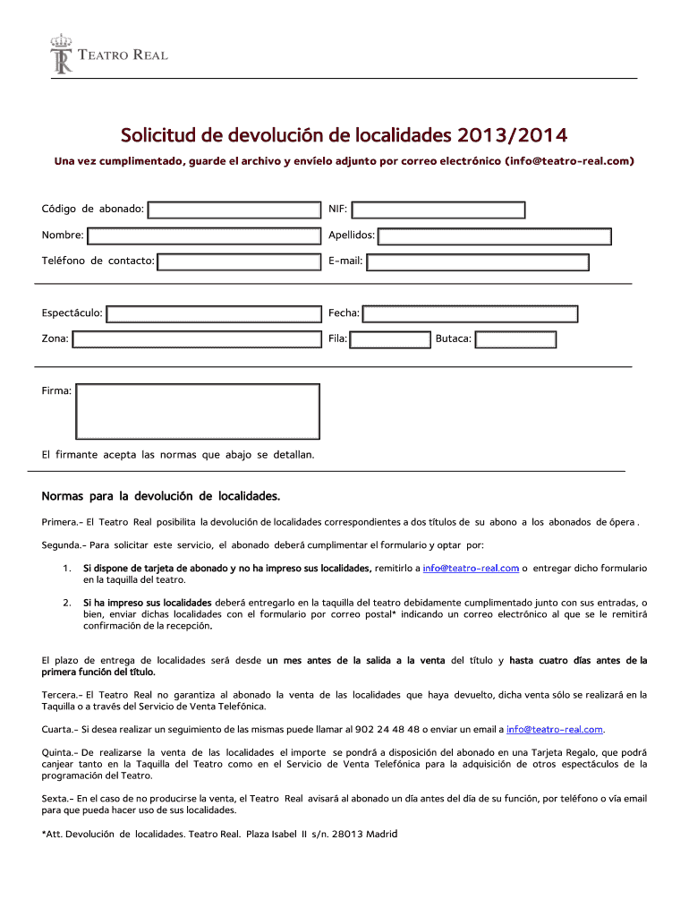 SOLICITUD DE DEVOLUCIN DE LOCALIDADES 201213 Vista previa en la página 1