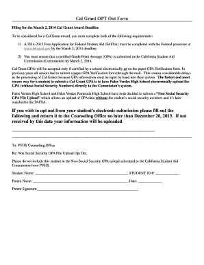 Cal Grant GPA Opt Out Form