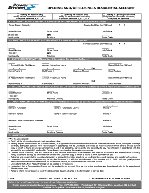 Residential Account Opening and Closing Form