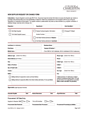 New Supplier Request or Change Form