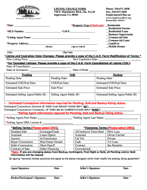 Listing Change Form