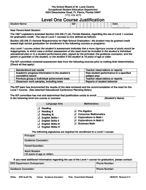 Florida Level One Course Justification Form