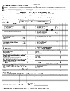 Personal Financial Statement Form