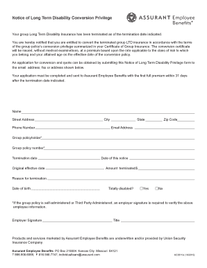 Notice of Long Term Disability Conversion Privilege