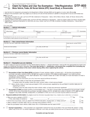 New York Sales and Use Tax Exemption - Form DTF-803