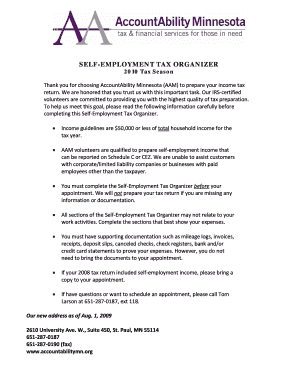 Self-Employment Tax Organizer