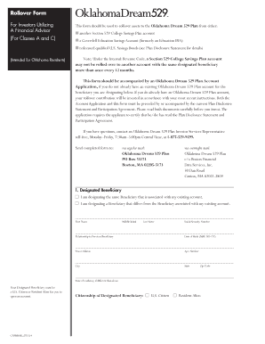 Oklahoma Dream 529 Plan Rollover Form