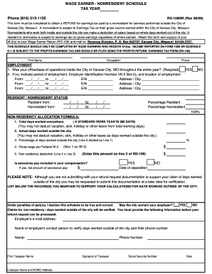 Wage Earner Non-Resident Schedule