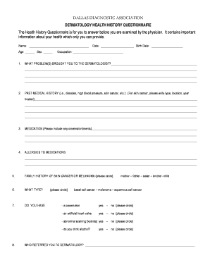 Dermatology Health History Questionnaire