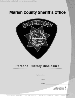 Marion County Sheriff’s Office Personal History Disclosure Form