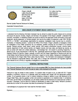 Oregon Lottery Personal Disclosure Biennial Update