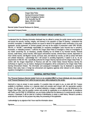 Oregon State Police Gaming Vendor Disclosure Update
