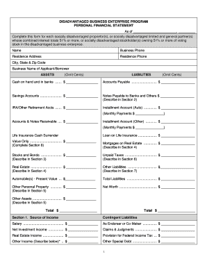 Disadvantaged Business Enterprise Personal Financial Statement