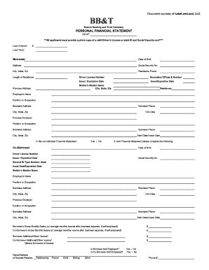 BB&T Personal Financial Statement