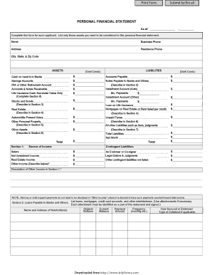 Personal Financial Statement Form