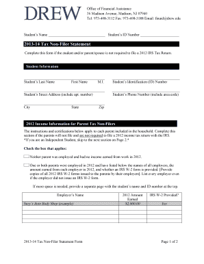 2013-14 Tax Non-Filer Statement Form