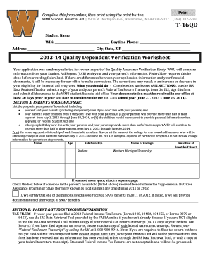 2013-14 Quality Dependent Verification Worksheet