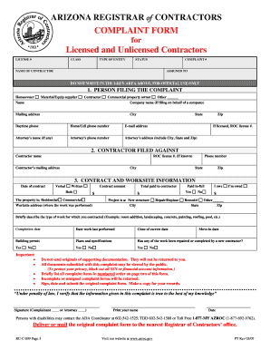 Arizona Contractor Complaint Form