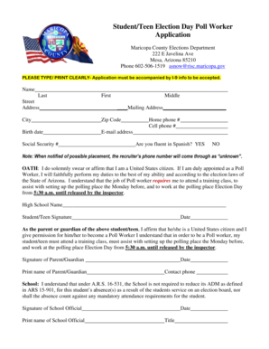 Student/Teen Election Day Poll Worker Application