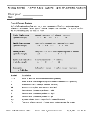 Science Journal Activity C15a: Chemical Reactions