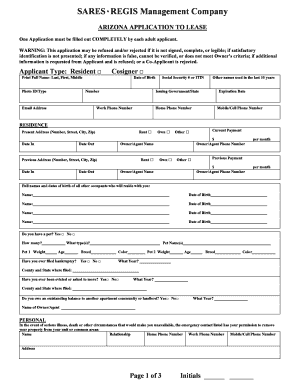 Arizona Application to Lease