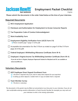 Virginia Employment Application Packet