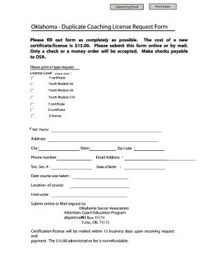 Oklahoma Coaching License Request Form
