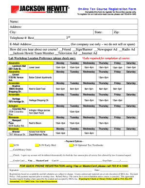 Jackson Hewitt Tax School Course Registration Form