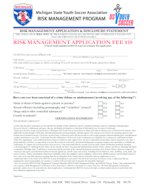 Risk Management Application & Disclosure Statement