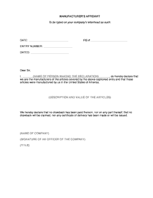 Manufacturer's Affidavit