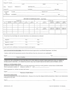 Maryland School Immunization Form