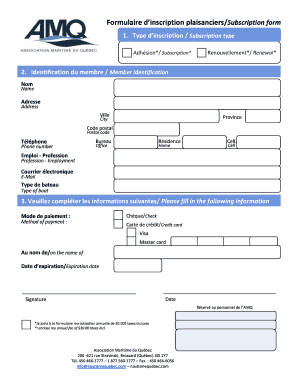 Formulaire d’inscription plaisanciers