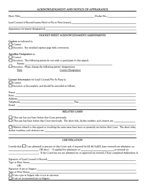 Acknowledgment and Notice of Appearance