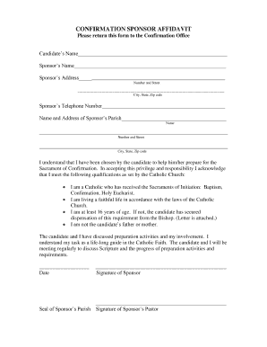 Confirmation Sponsor Affidavit