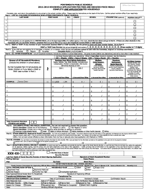 Household Application for Free and Reduced Price Meals