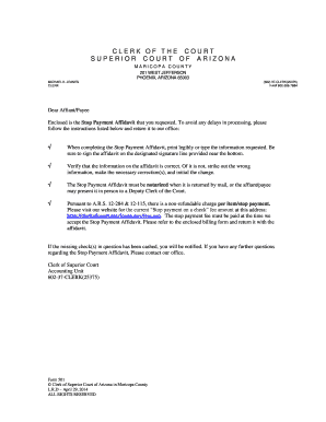 Arizona Stop Payment Affidavit